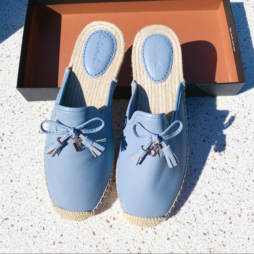 Holiday Gifts 🎁 NIB Coach Leather Espadrille Slippers w/ Bow Blue 37